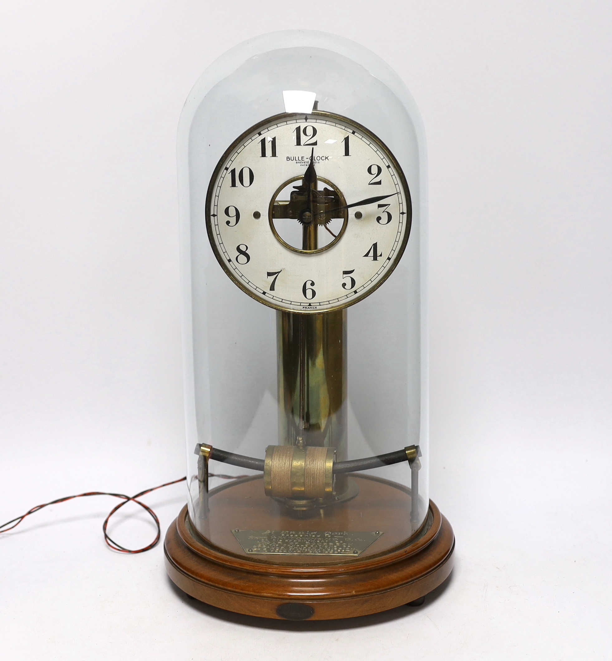 A Bulle electro-magnetic mantel clock, applied plaque to base, 40cm high